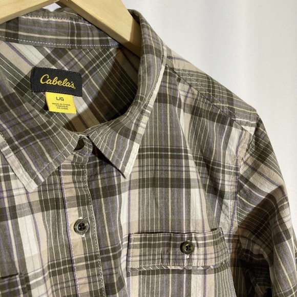 Cabela’s Women’s Large Double Breasted Plaid Cotton Button Down Shirt Roll Tab - Picture 1 of 6